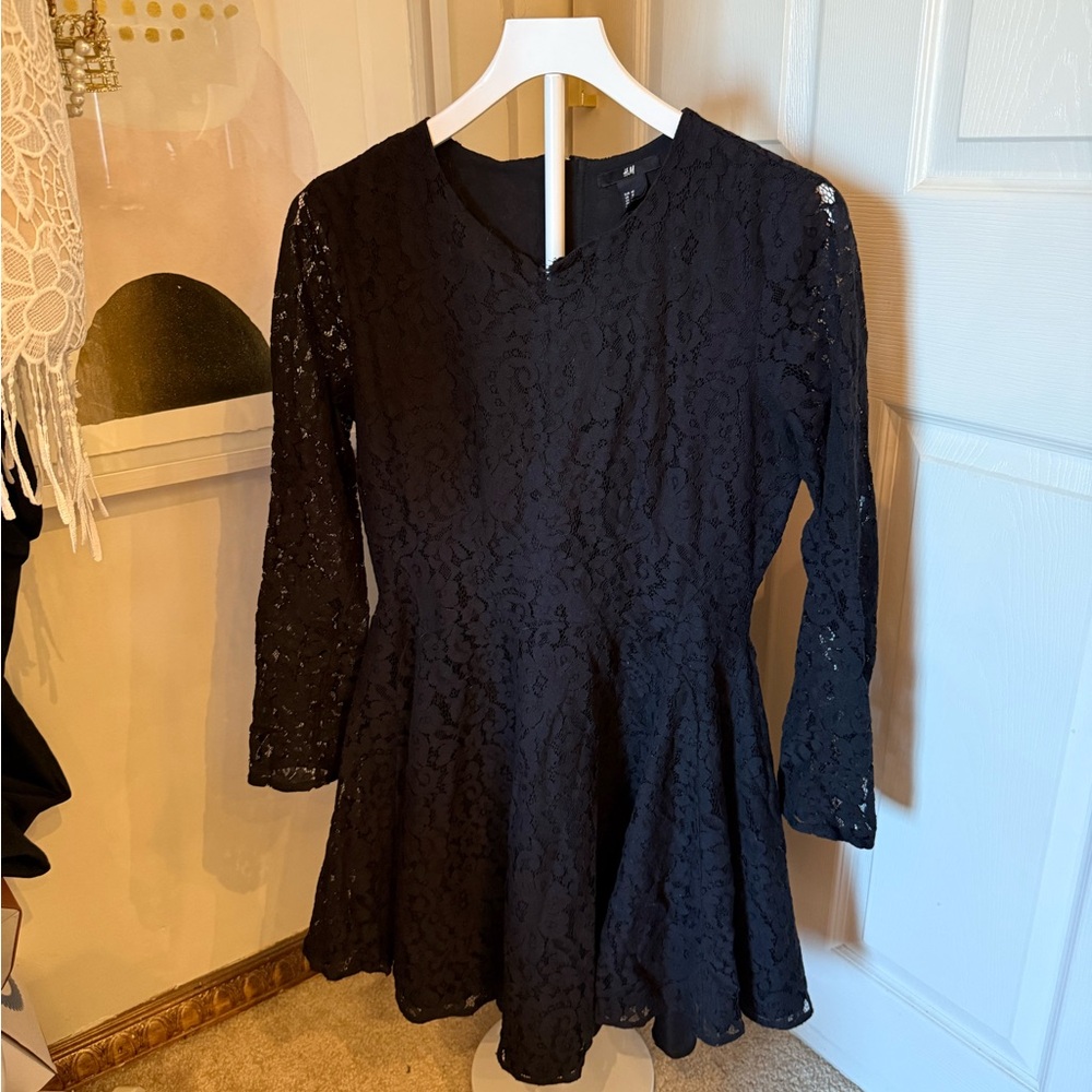 H&M Black Lace V-Neck Fit & Flare Dress
